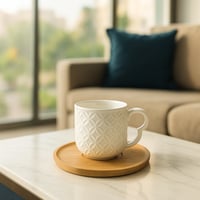 طقم فناجين قهوة تركي بورسلان فاخر ابيض منقوش بصحن...