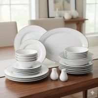 طقم عشاء بورسلان ابيض سادة بخط ذهبي 28 قطعة