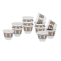 طقم فناجين قهوة سعودي بورسلان ابيض بنقشات تراثية ف...