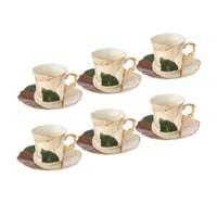 طقم فناجين قهوة تركي بورسلان فاخر اوراق الشجر بيج...