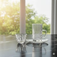 طقم شاي وقهوة عربي 18 قطعة زجاج 130 مل مخطط ( 6 اش...