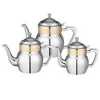 طقم براريد شاي استيل فاخر بنقشات ذهبية 3 قطعة