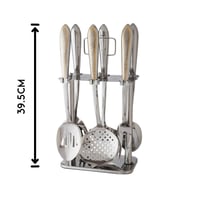 طقم ملاعق غرف استيل وذهبي 7 قطعة مع استاند