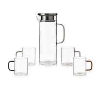 طقم جك اسطواني بغطاء معدن و 4 كاسات زجاج