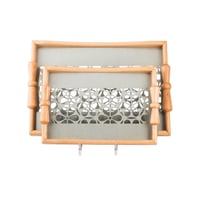 طقم صواني خشب 2 قطعة يد فيونكه ارضية مزخرفة مع طبق...