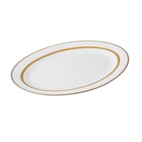 صحن سرفيس رز بورسلان ابيض وذهبي بنقشات ناعمة بيضاو...