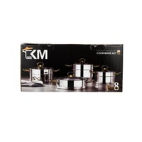 طقم قدور ستيل تركي 18/10 بغطاء زجاج 8 قطعة