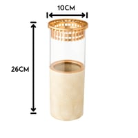 زهرية اسطواني بورسلان بيج وزجاج بغطاء معدن ذهبي