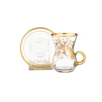 طقم فناجين شاي كريستال تركي حفر ليزر ذهبي فاخر رسم...