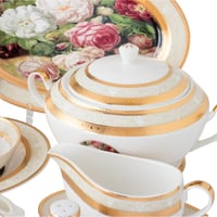 طقم سفرة بورسلان فاخر ذهبي لميع ورد جوري 107 قطعة