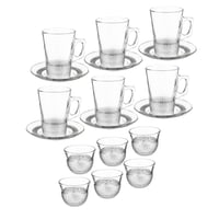 طقم شاي وقهوة زجاج 18 قطعة مثلج فضي 145 مل