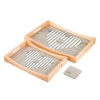 طقم صواني خشب 2 قطعة ارضية مزخرفة مع طبقة عازلة اك...