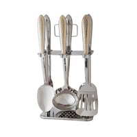 طقم ملاعق غرف استيل وذهبي 7 قطعة مع استاند