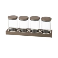 طقم علب سكر وشاي وقهوة وهيل زجاج بقاعدة وغطاء معدن...