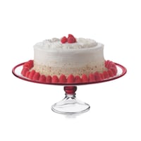 حامل كيك زجاج بغطاء زجاج شفاف اطار احمر