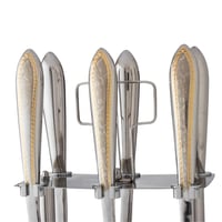 طقم ملاعق غرف استيل وذهبي 7 قطعة مع استاند