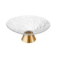 صحن حلاوة زجاج مزخرف بقاعدة ذهبي مقاس 26 سم
