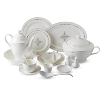 طقم عشاء بورسلان ابيض وذهبي مدور مزخرف 70 قطعة 6 ا...