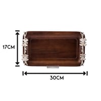 صحن تقديم خشب هندي بحامل ديكور فراشات فضي