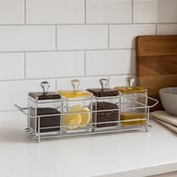 طقم علب سكر وشاي اكريلك 4 علبة مع استاند معدن فضي