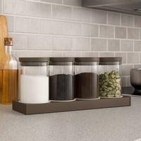 طقم علب سكر وشاي وقهوة وهيل زجاج بقاعدة وغطاء معدن...