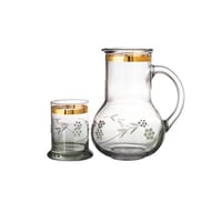 جك زجاج تركي حفر اخضر مع كاسة