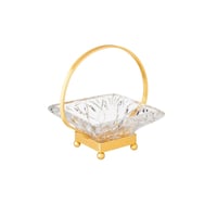 صحن حلاوة زجاج مربع بقاعدة وحامل معدن ذهبي