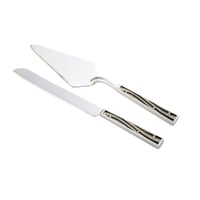 جاروف مع سكين لتقطيع الكيك فضي