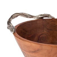 زبدية تقديم خشب بيد معدن فضي