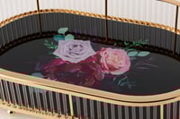 صينية تقديم معدن وزجاج اسود وذهبي بيضاوي