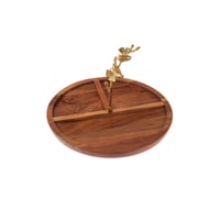 صحن مكسرات مقسم خشب هندي بحامل ذهبي