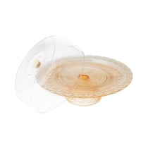 صحن كيك زجاج تركي بقاعدة وغطاء اكريلك