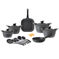 طقم قدور جرانيت لاهويا 17 قطعة رمادي