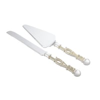 جاروف مع سكين لتقطيع الكيك فضي