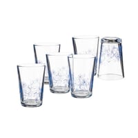 كاسات ماء زجاج تركي 6 قطعة 200 مل مزخرف ازرق