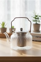 إبريق شاي زجاجي حراري بنقشة فاخرة وغطاء معدني – مق...
