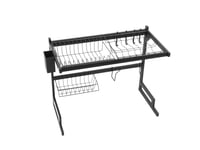 رف تجفيف أطباق منظم فوق الحوض بلون أسود