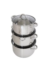 طقم قدور ستانلس ستيل بثلاث قطع مع أغطية زجاجية مقا...