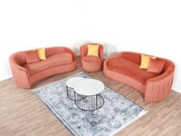 طقم كنب 11 شخص بتصميم عصري قماش مخمل لون برتقالي