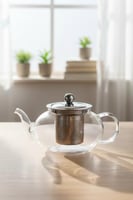 إبريق شاي زجاجي حراري دائري بفلتر معدني وغطاء ستان...