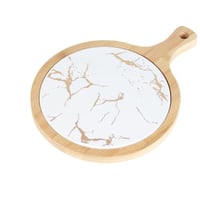 صحن حلا دائري سيراميك بإطار ومقبض خشب