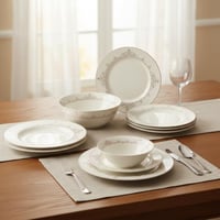 طقم سفرة بورسلان مزخرف بنقشة – 24 قطعة - مناسب 6 أ...