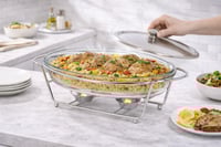 سخان بوفيه زجاجي بيضاوي مع ستاند معدني وغطاء ستانل...