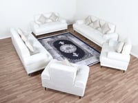 طقم كنب 10 أشخاص قماش مخمل أبيض بأرجل ستانلس ستيل