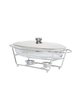 سخان بوفيه زجاجي بيضاوي مع ستاند معدني وغطاء ستانل...