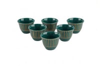 طقم فناجين قهوه عربي لون أخضر بنقش ذهبي