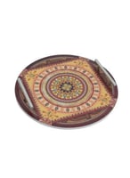 صينية تقديم خشب لون بنى يد ستانلس ستيل