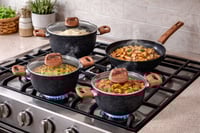 طقم أدوات طهي وقدور بسطح مانع للالتصاق وأغطية من ا...