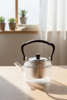 إبريق شاي زجاجي فاخر بمقبض خشبي