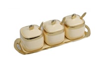 طقم سكريات وبهارات سيراميك 3 قطع لون بيج